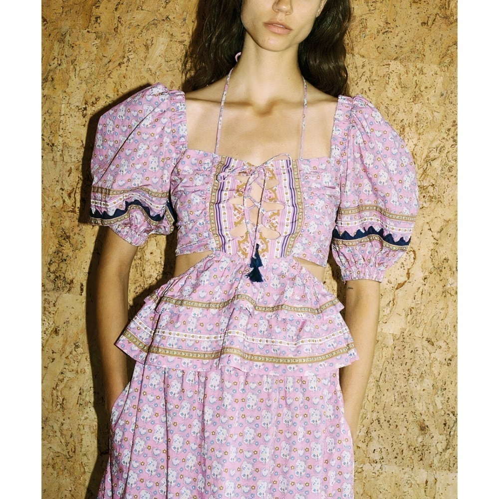 NWOT SEA New York Floral Purple Puff-Sleeve Perry Cut-Out Top